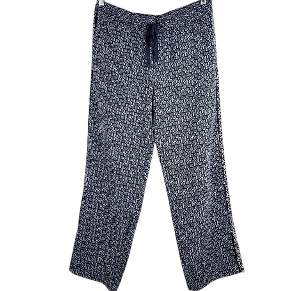 LOFT Boho‎ Blue Floral Elastic Waist Front Tie Wide Leg Lounge Pants Size Medium